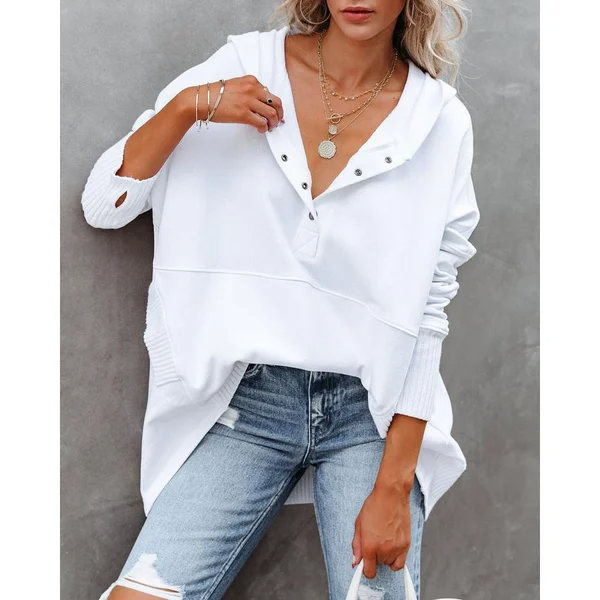 Women's v-neck hooded bat-sleeve sweatshirt