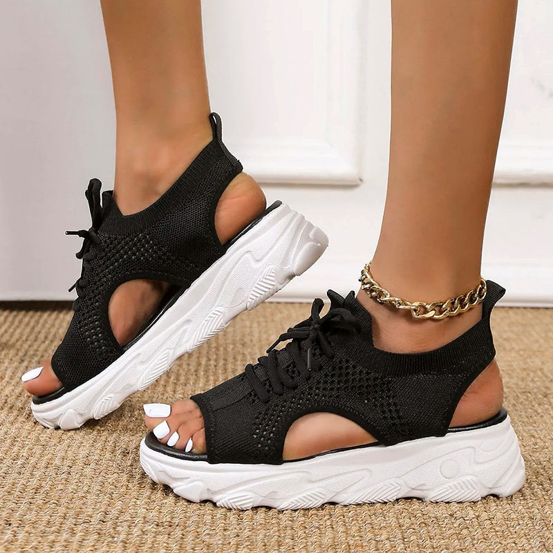 Breathable Knit Open-Toe Cushioned Sneakers