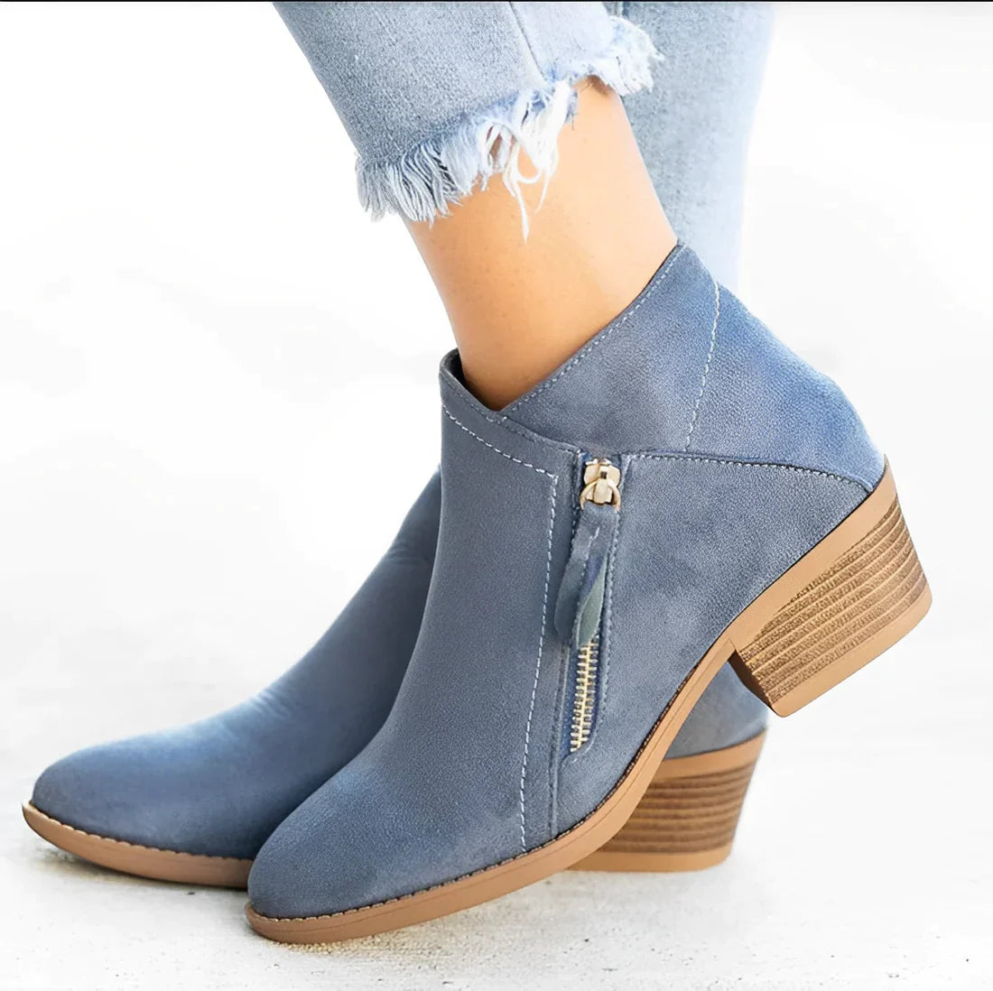 Women's short boots side zipper thick heel pointed toe