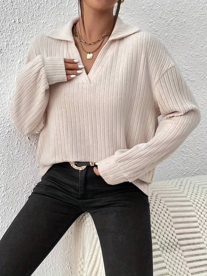 Women's long sleeve solid color polo shirt