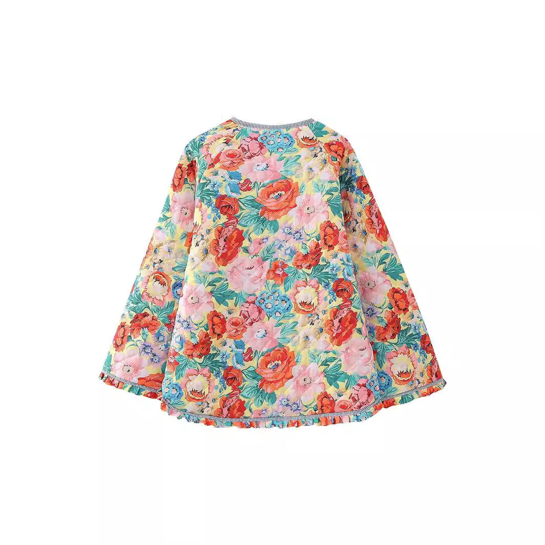 Flower Print Loose Quilted Jacket