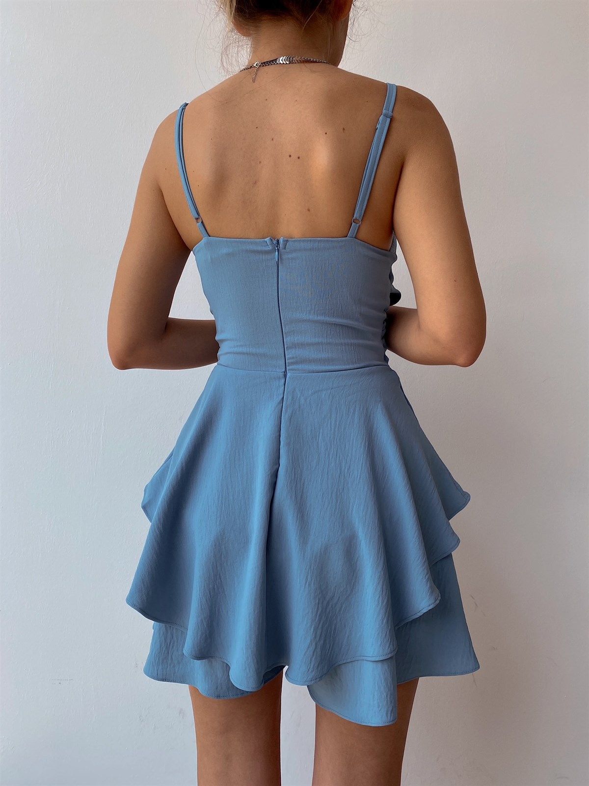 Women's Romper - Wrap V-Neck - Spaghetti Straps - Flowy High-Waist Shorts