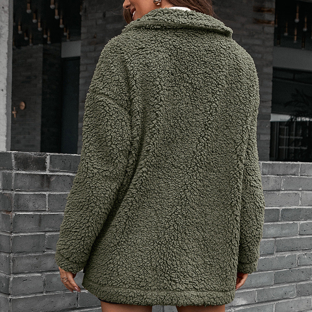 Oversized sherpa jacket with lapel collar for women