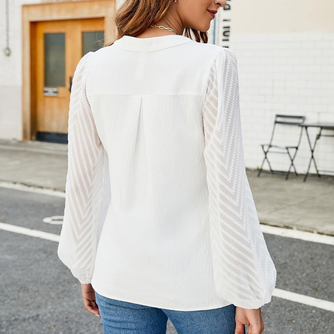 Women's Blouse - V-Neck - Long Sleeves - Relaxed Fit
