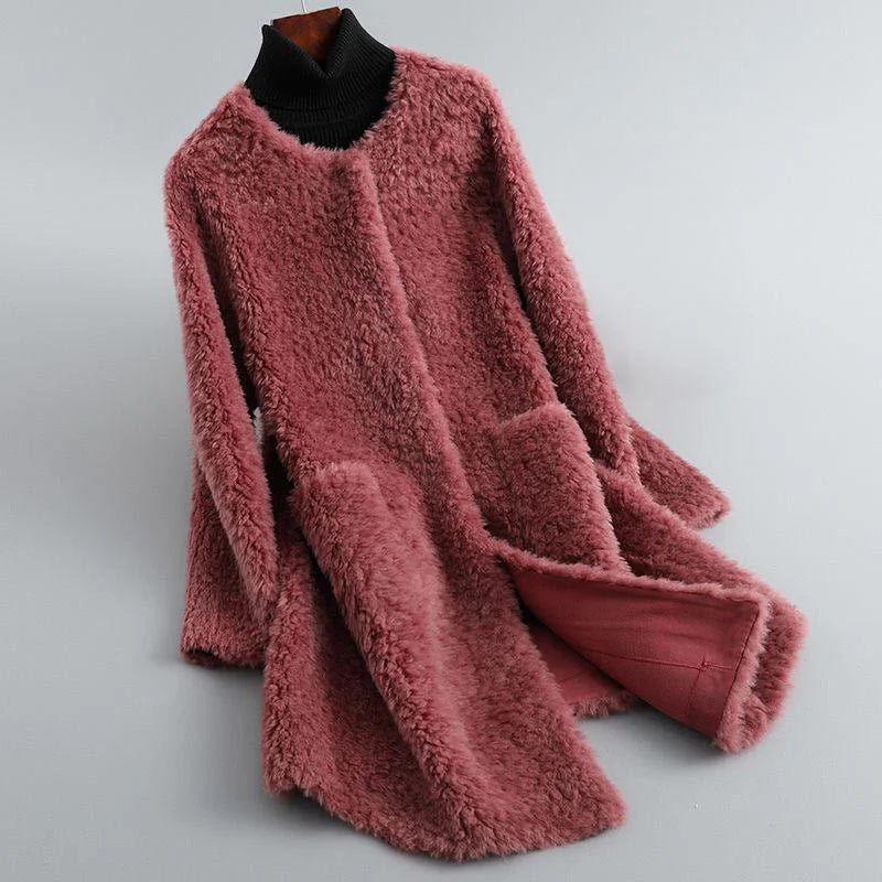 Women's long winter jacket made of teddy fur
