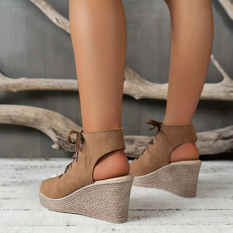 High Heel Lace-Up Wedge Sandals