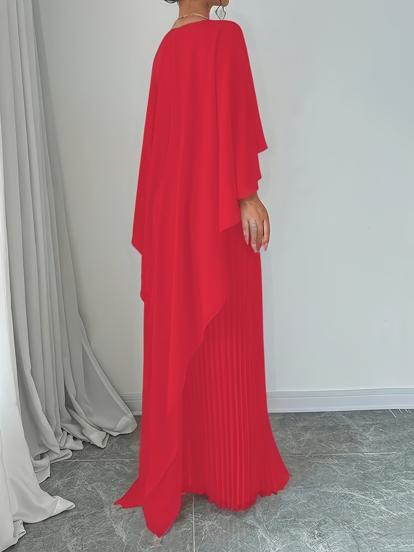 Elegant Pleated Maxi Cape Dress