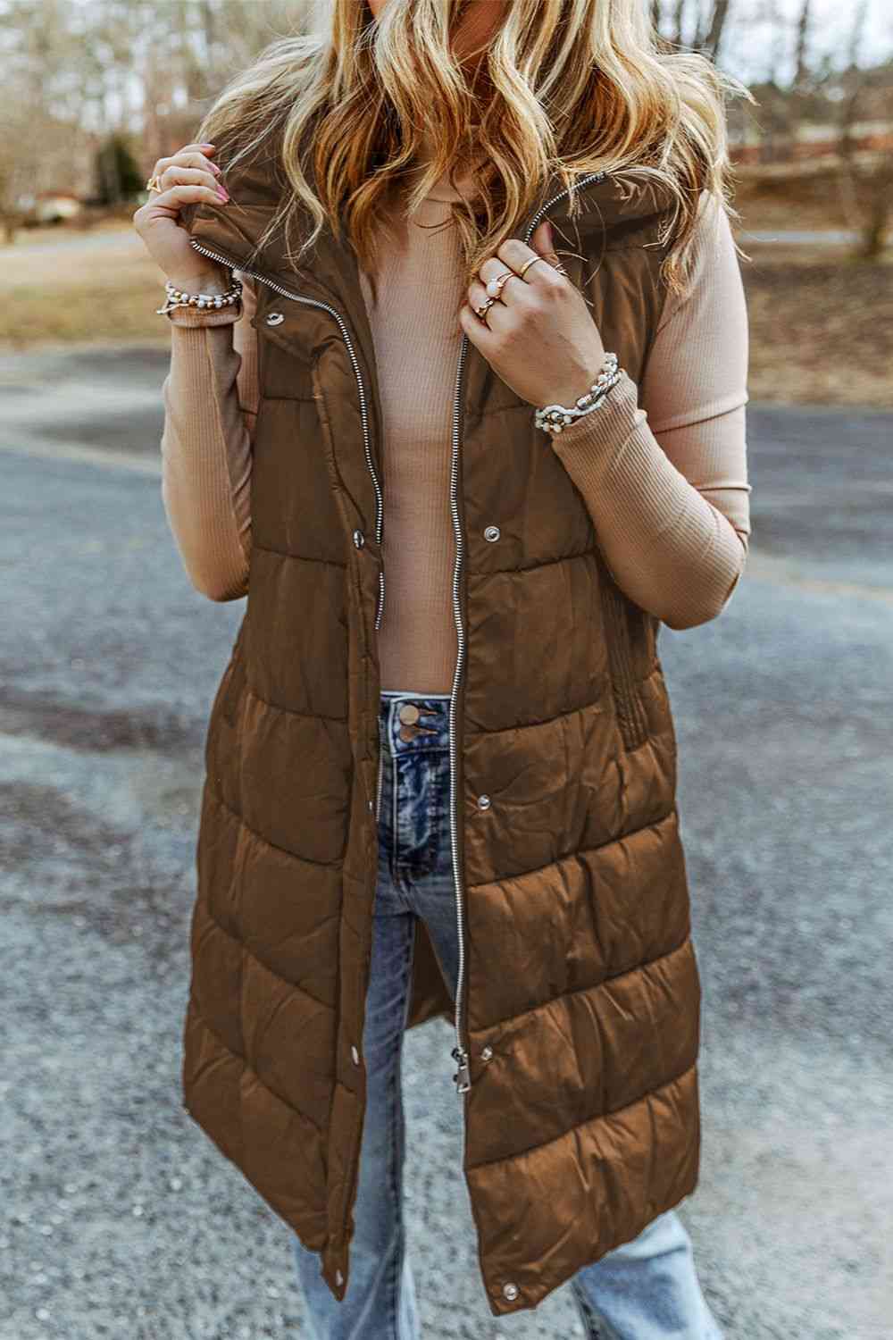 Paula - longline hooded sleeveless puffer vest