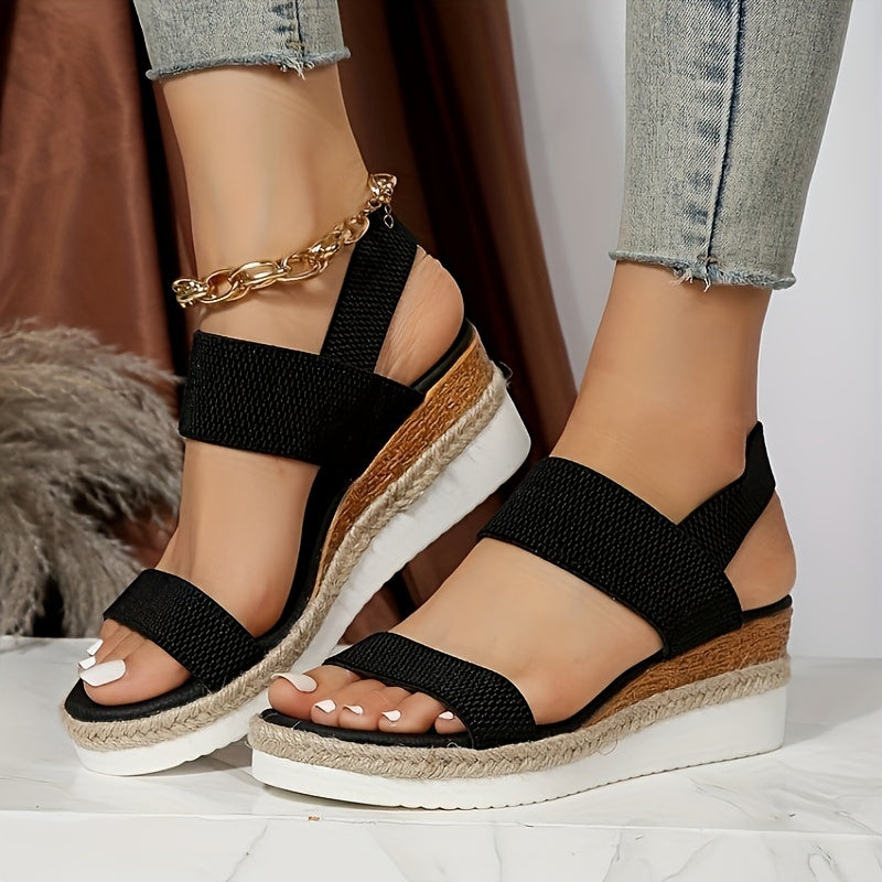 Women’s Wedge Sandals – Platform Sole – Elastic Ankle Strap – Espadrille Design