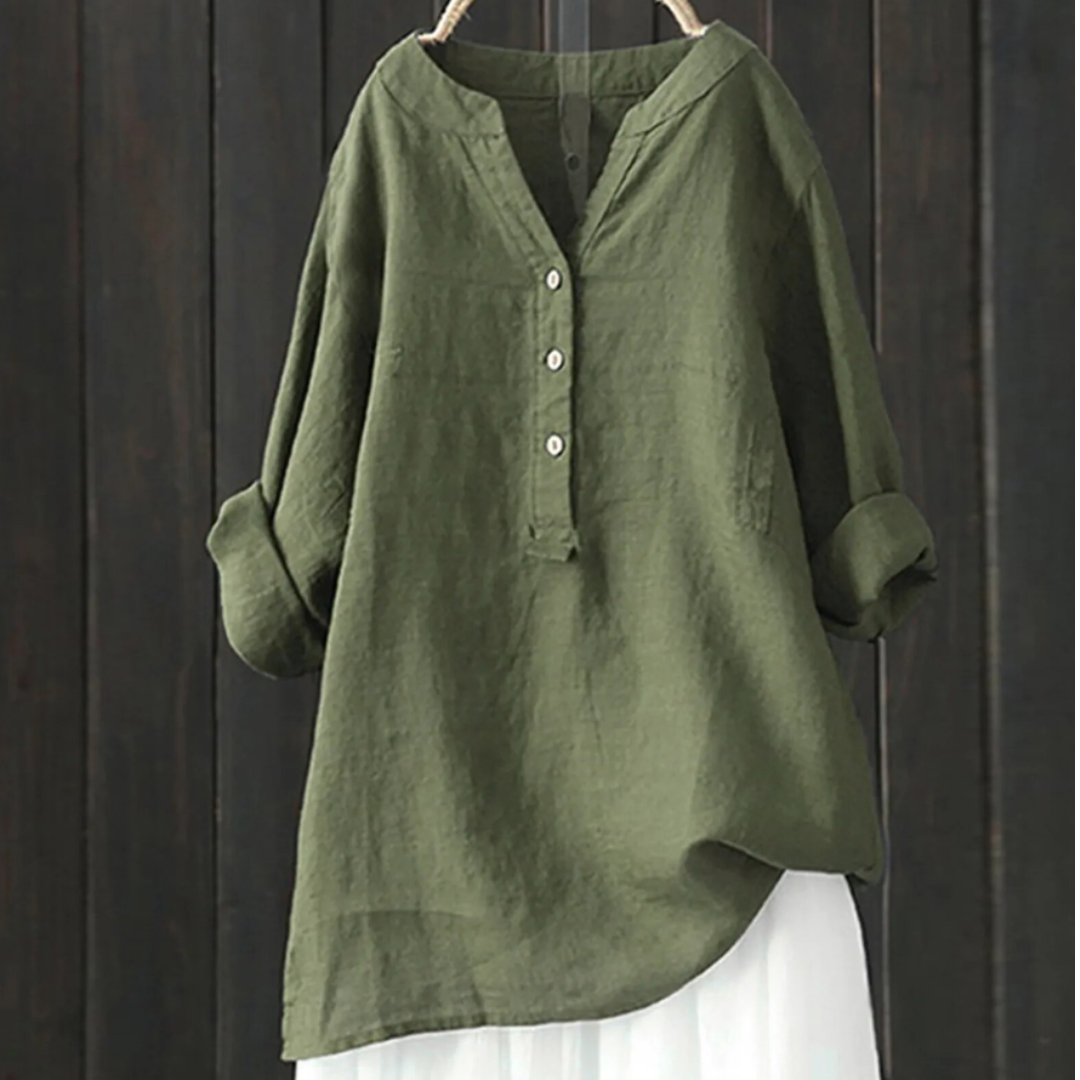 Loose Stand Collar Button Sleeve Shirt