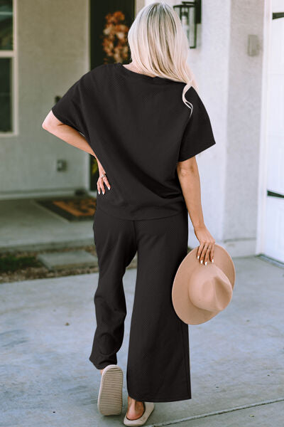 Women's double take textured short sleeve top and pants set