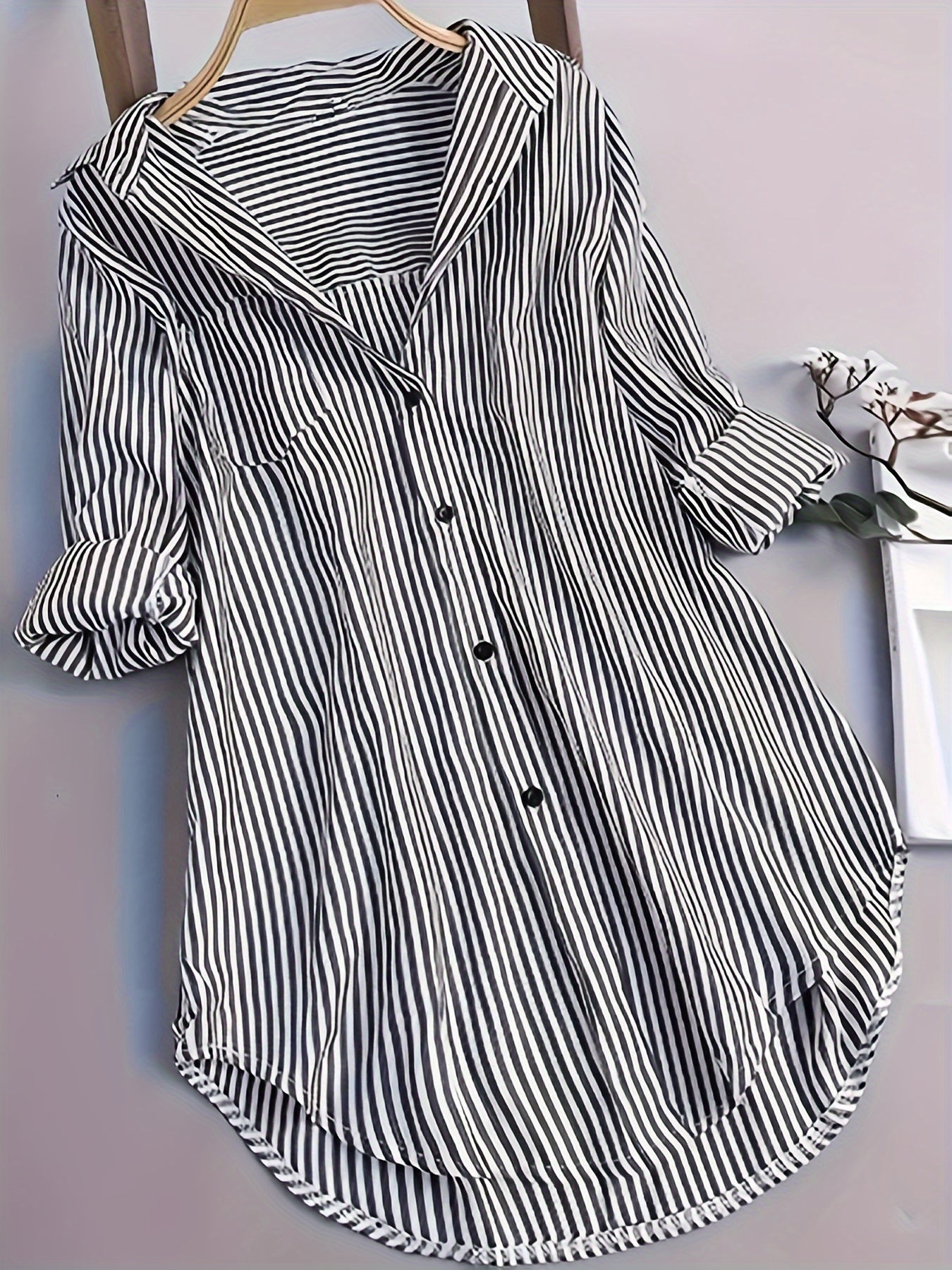 Striped Loose Fit Button-Up Shirt