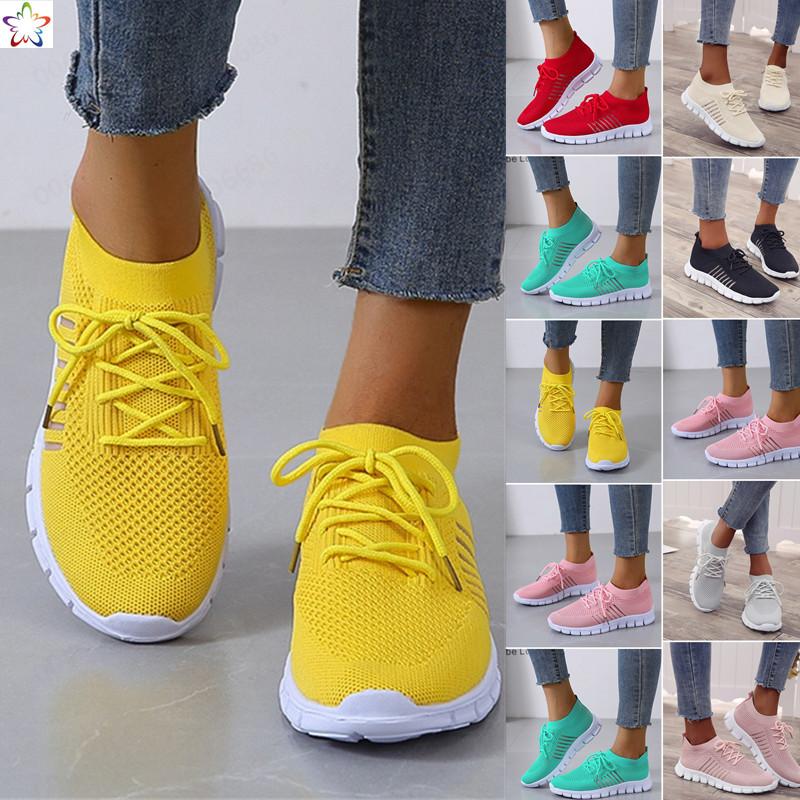 Women's Sneakers - Lightweight Breathable Knit - Slip-On Lace-Up - Cushioned Sole