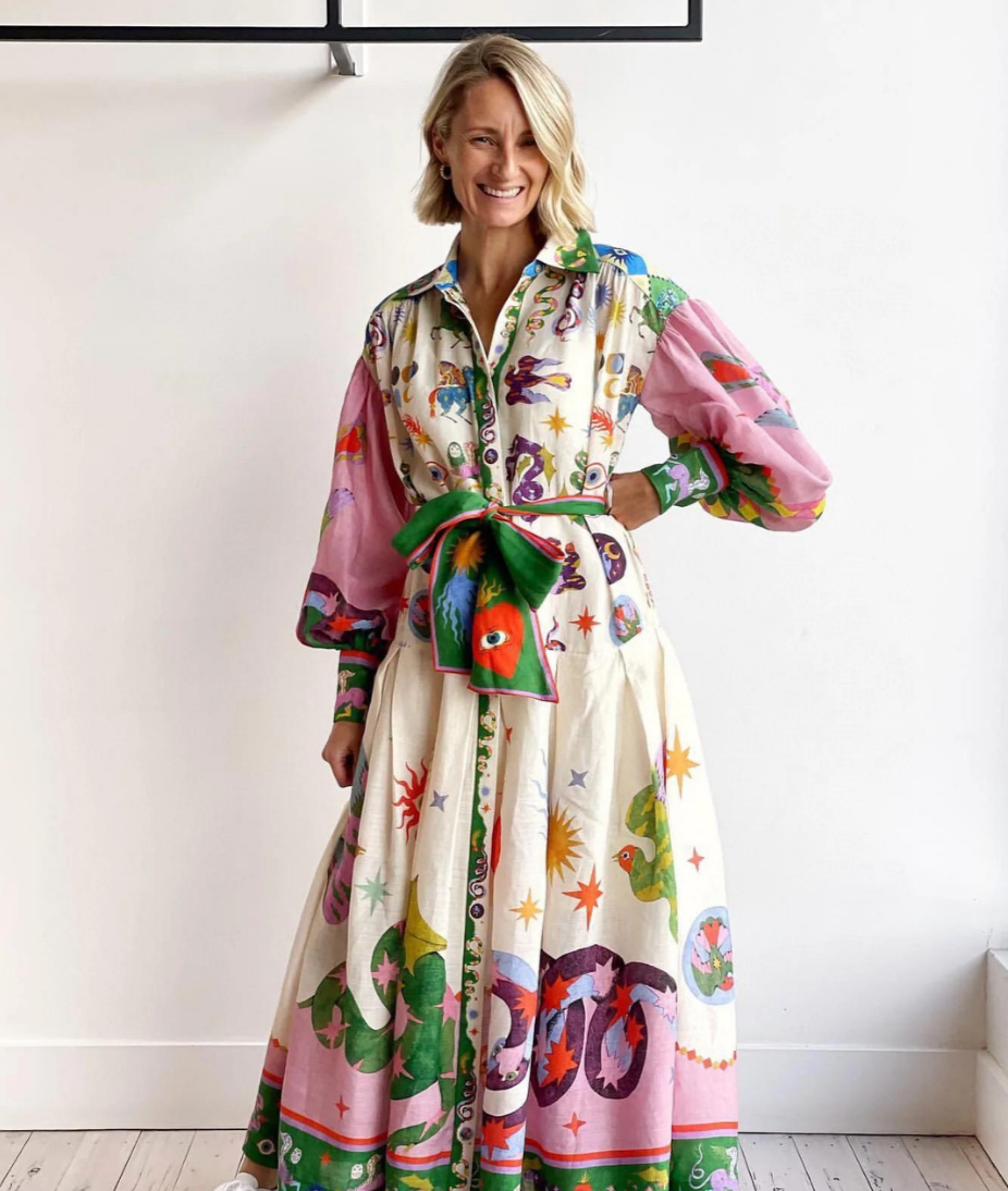 Printed Fit-and-Flare Linen Maxi Dress