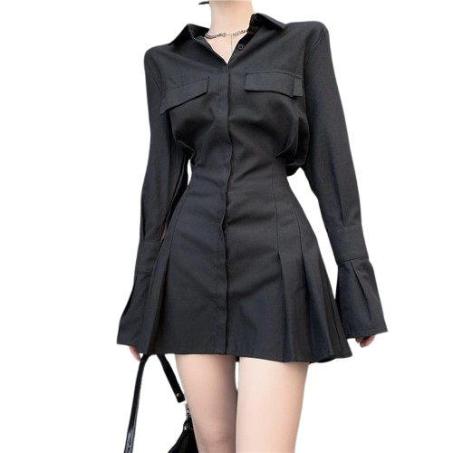 Women's Button-Down Dress - Tailored Fit - Long Sleeve - Collared A-Line Elegant Style