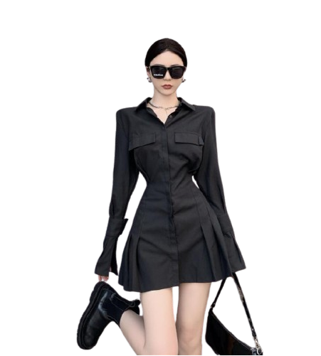 Women's Button-Down Dress - Tailored Fit - Long Sleeve - Collared A-Line Elegant Style