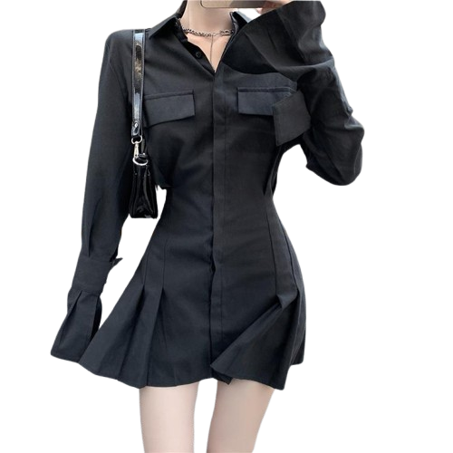 Women's Button-Down Dress - Tailored Fit - Long Sleeve - Collared A-Line Elegant Style