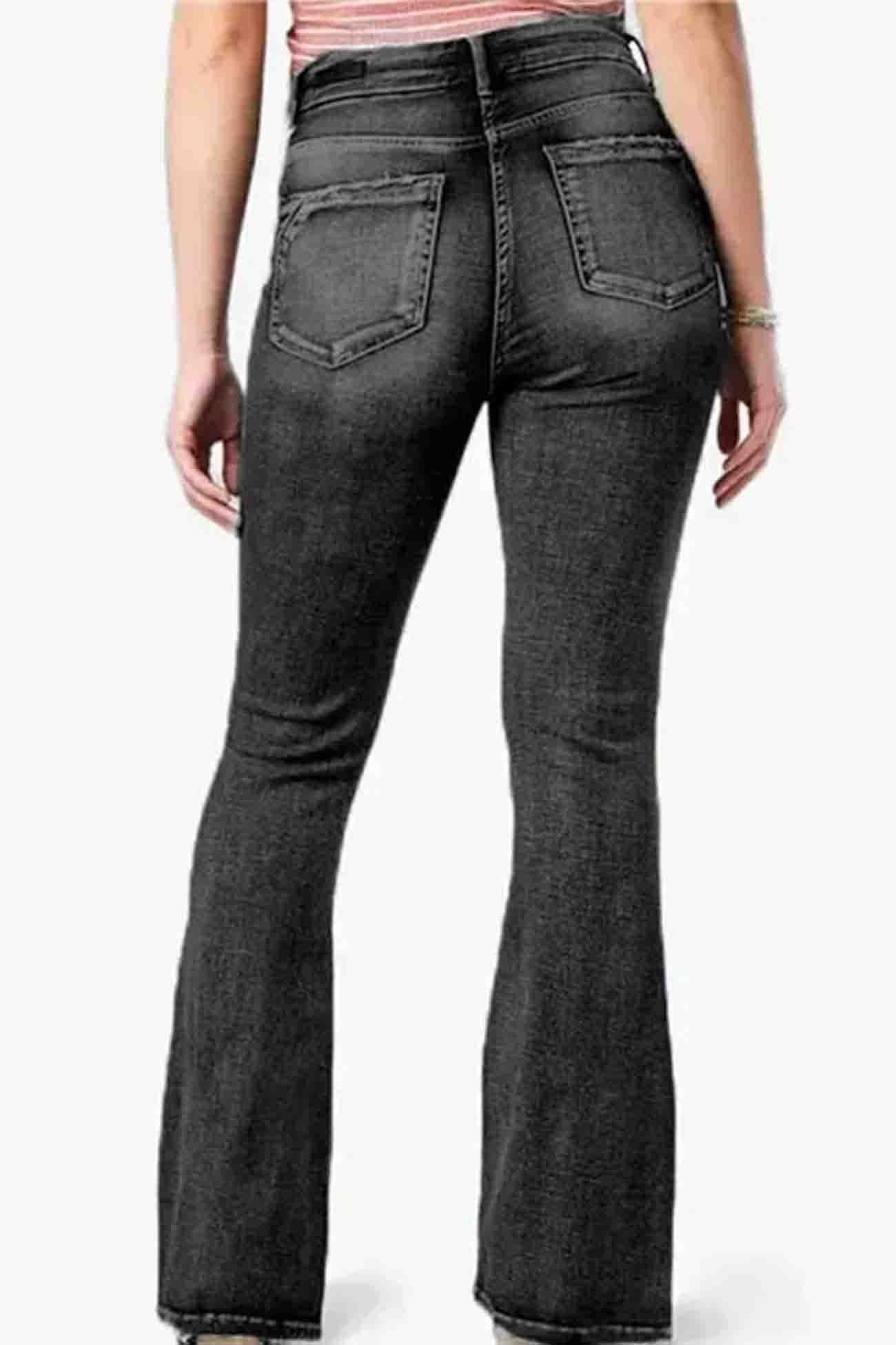 Retro Mid Rise Side Button Flare Jeans