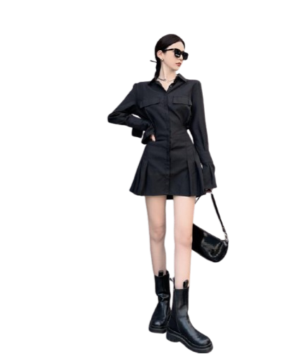 Women's Button-Down Dress - Tailored Fit - Long Sleeve - Collared A-Line Elegant Style