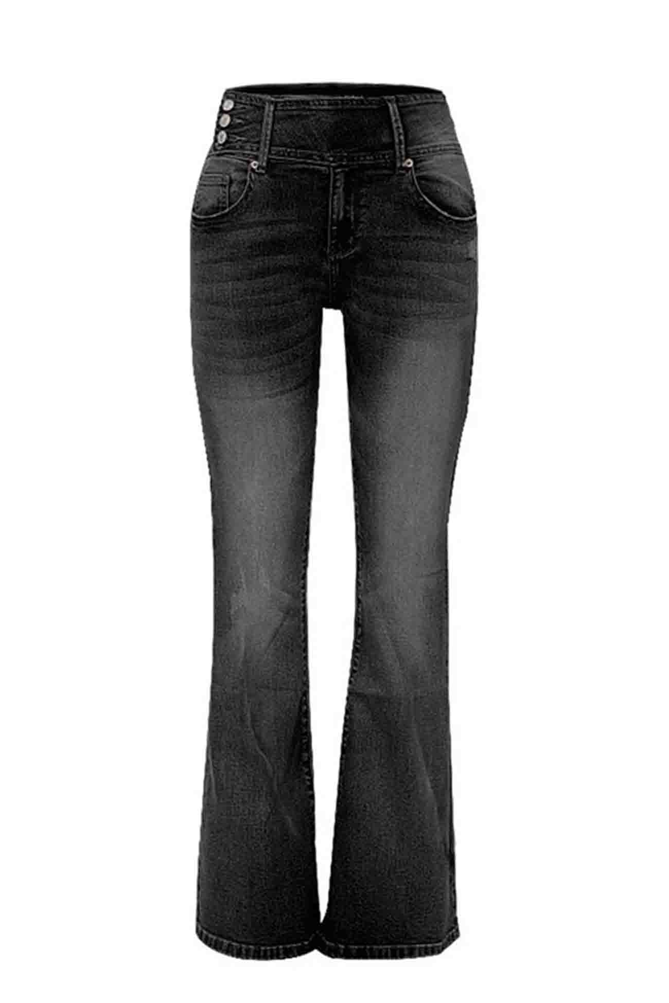 Retro Mid Rise Side Button Flare Jeans