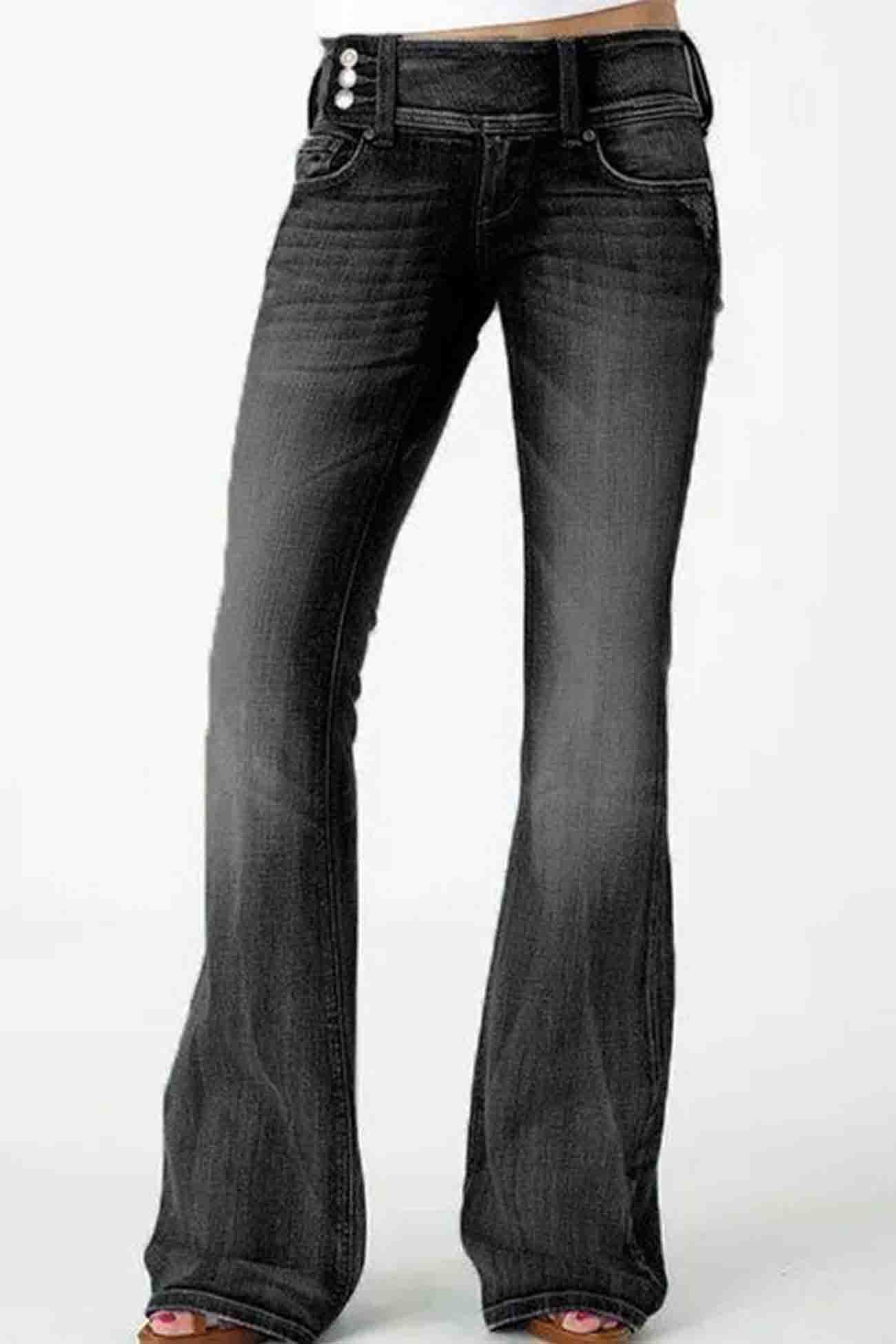 Retro Mid Rise Side Button Flare Jeans