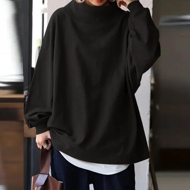 Women's Oversized Turtleneck Sweater - Relaxed Fit - Long Sleeve Knit Casual Wear
