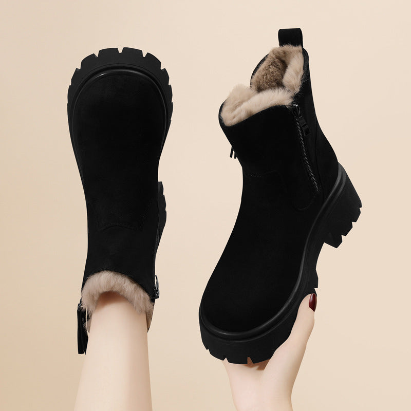 Women’s Ankle Boots – Faux Fur Lined – Chunky Sole – Side Zip – Cold Weather Grip