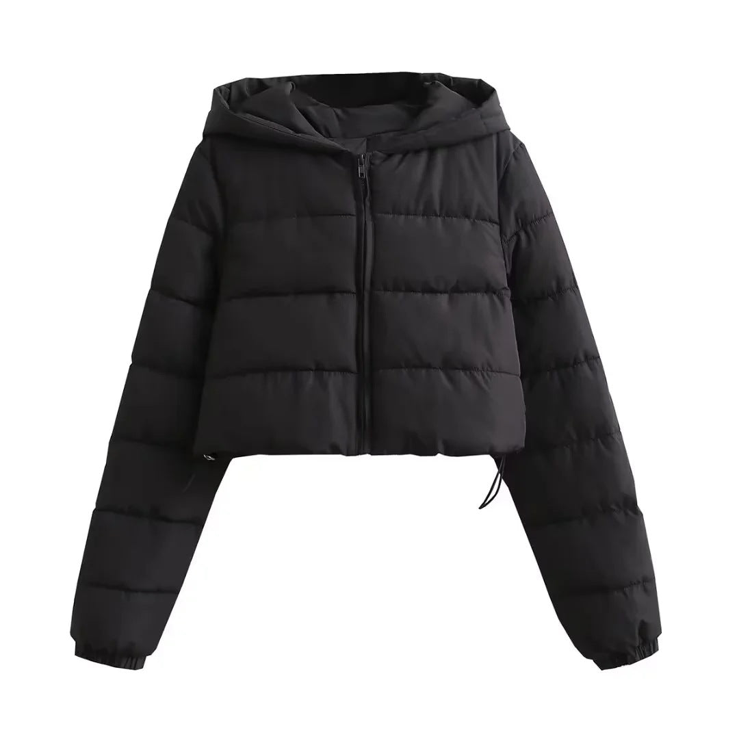 Women's hooded cropped slim winter jacket