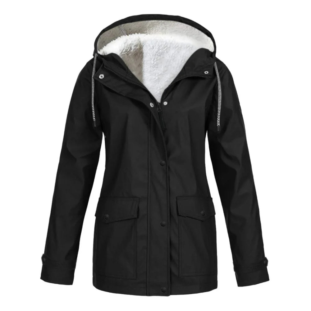 Women's Parka Jacket - Faux Shearling Lined - Hooded Drawstring - Warm Insulated