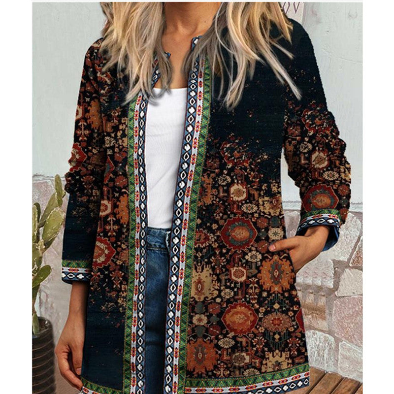 Women's Bohemian Jacket - Patchwork Design - Relaxed Fit - Open Front Lightweight Wear