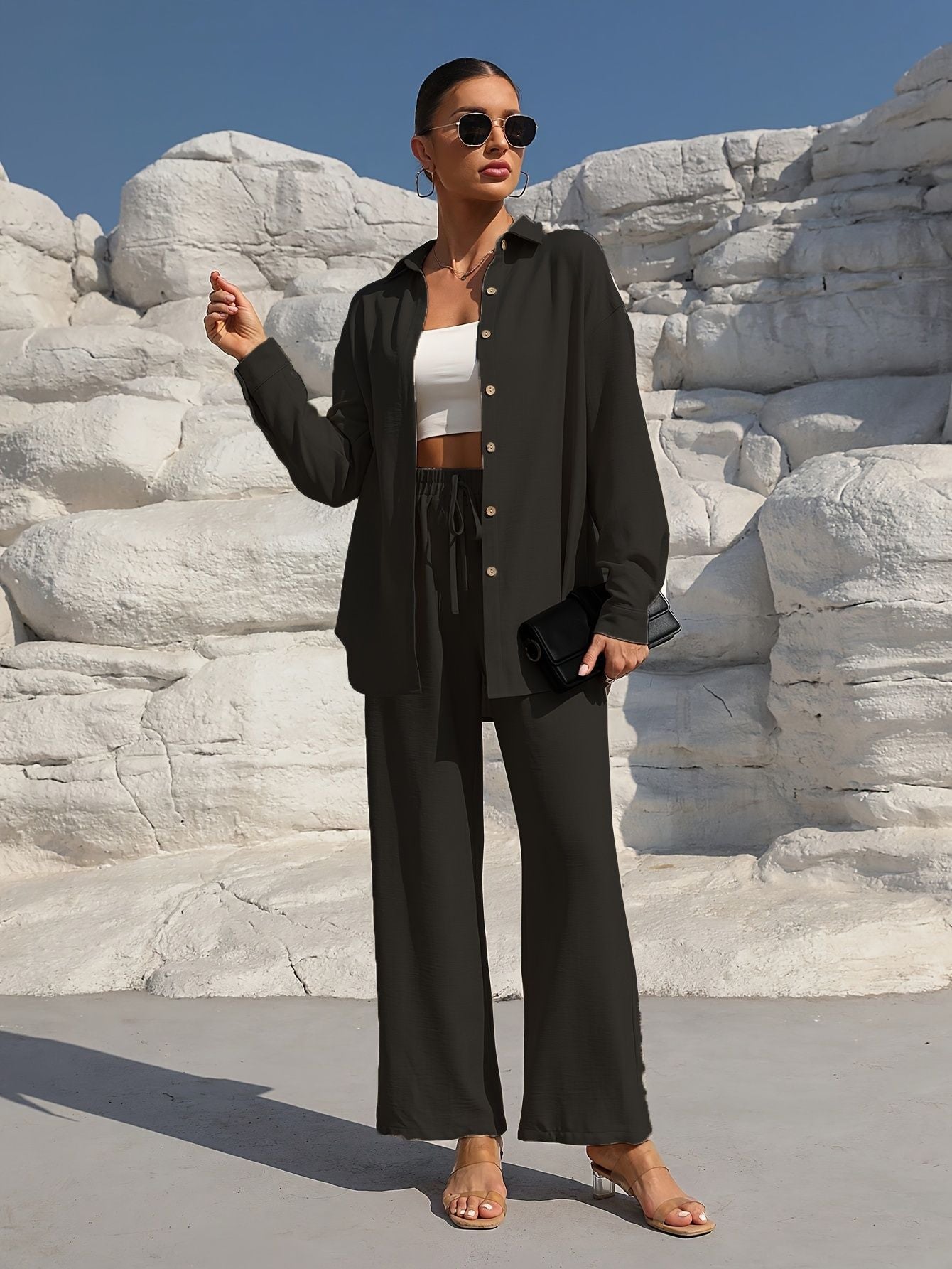 Women's loose casual top and wide-leg pants two-piece