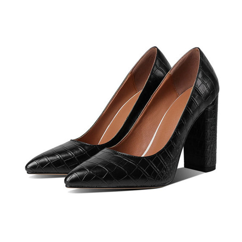 Crocodile Pattern Block Heel Pointed-Toe Pumps