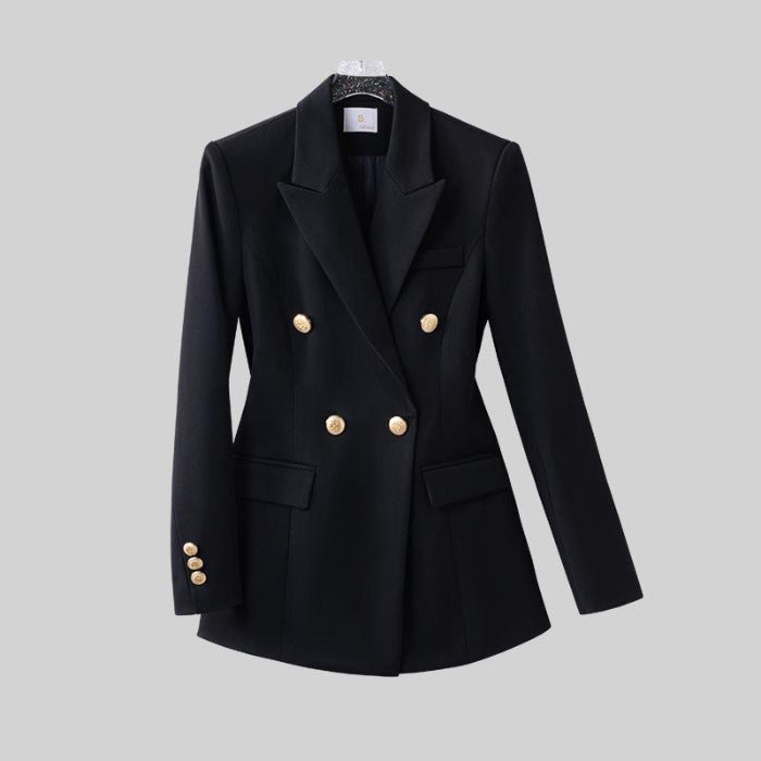 Women's Double-Breasted Blazer – Tailored Slim Fit Jacket with Gold Buttons for Office & Formal Wear