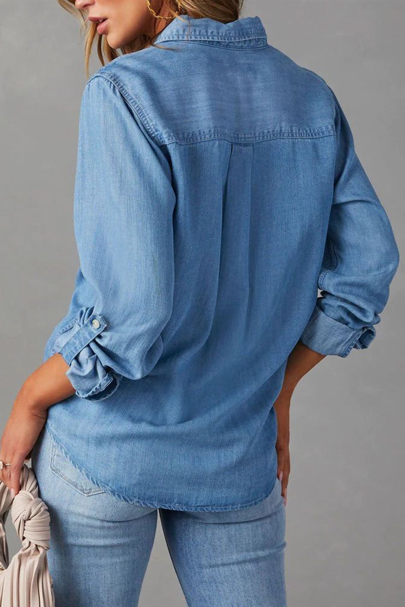 Women's Denim Shirt - Button-Up - Long Sleeve - Classic Collar - Casual Fit