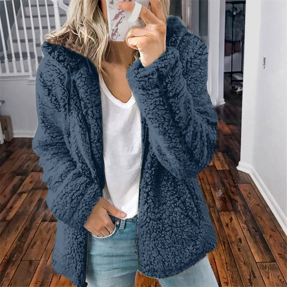Women's hooded autumn and winter tops coat