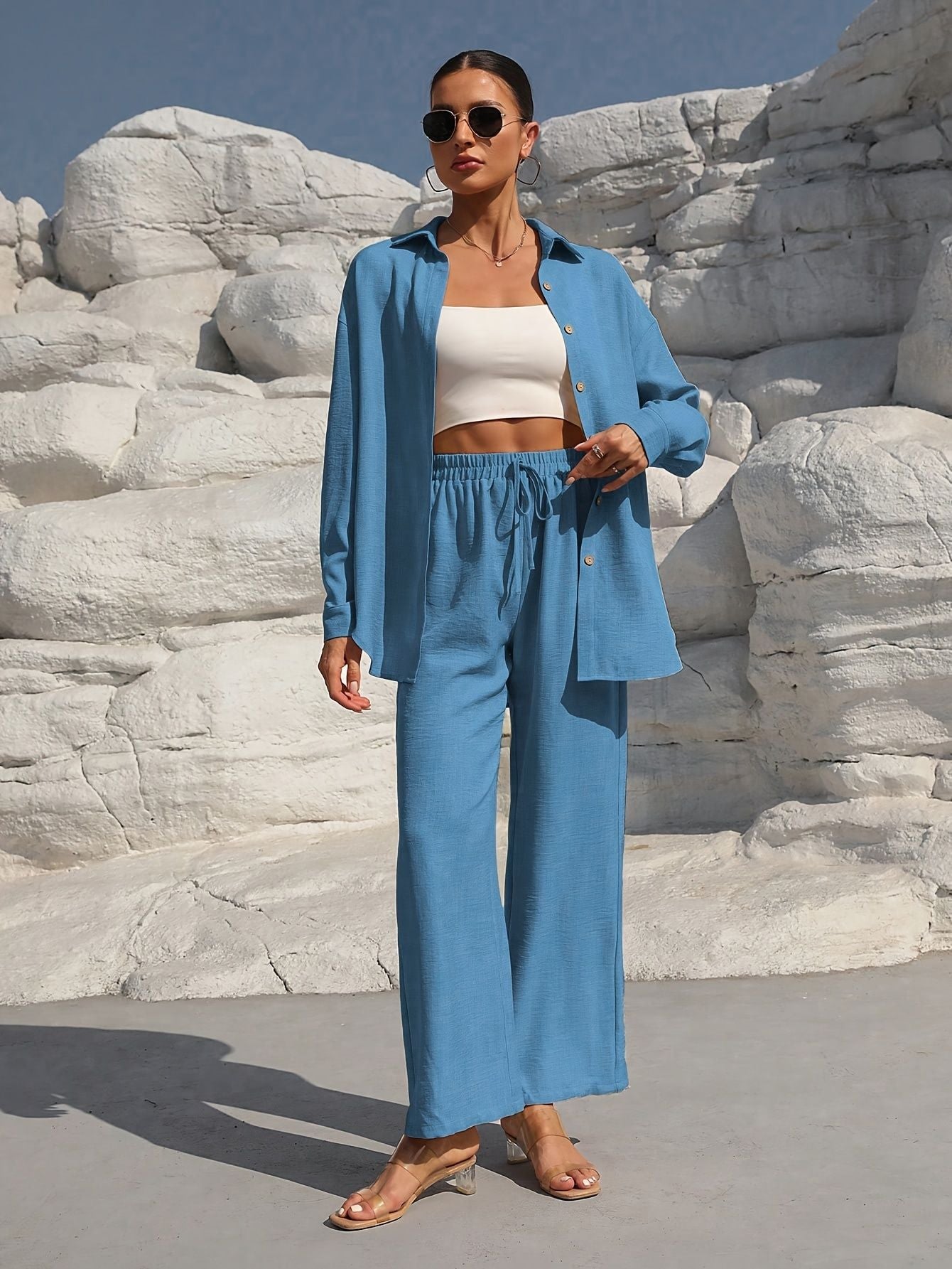 Women's loose casual top and wide-leg pants two-piece