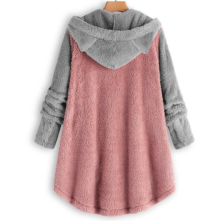 Women's fleece sweatshirt with cat ears and contrasting sleeves