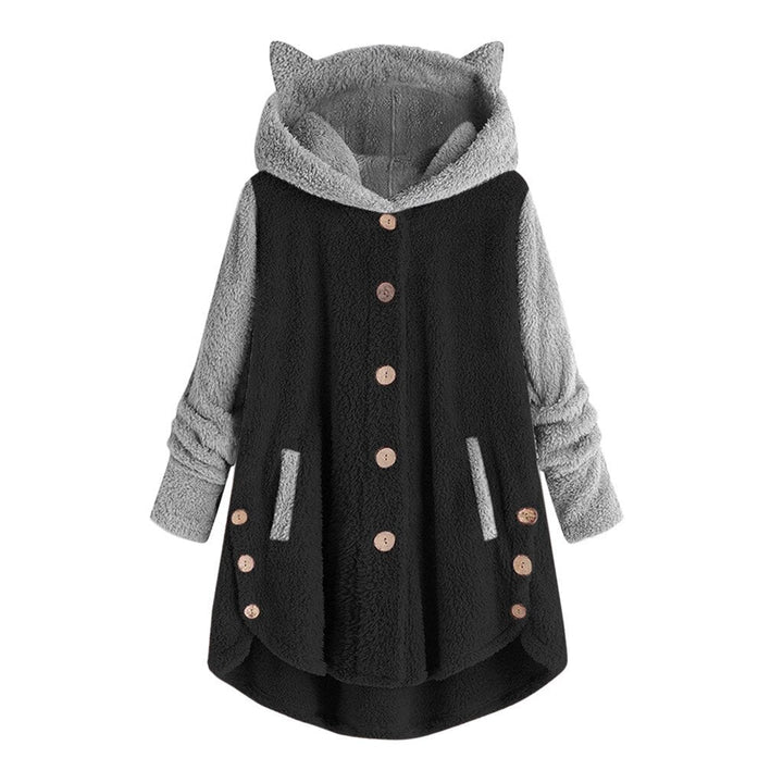 Women's fleece sweatshirt with cat ears and contrasting sleeves