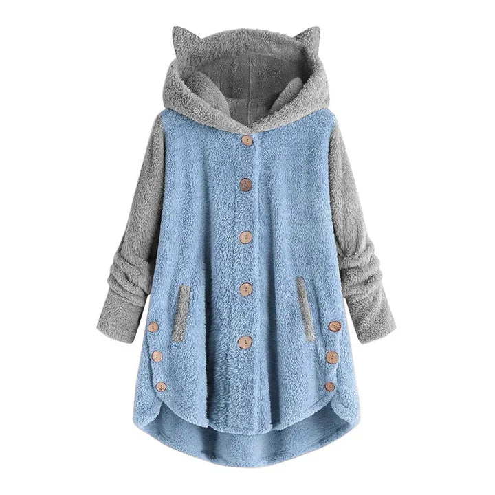 Women's fleece sweatshirt with cat ears and contrasting sleeves
