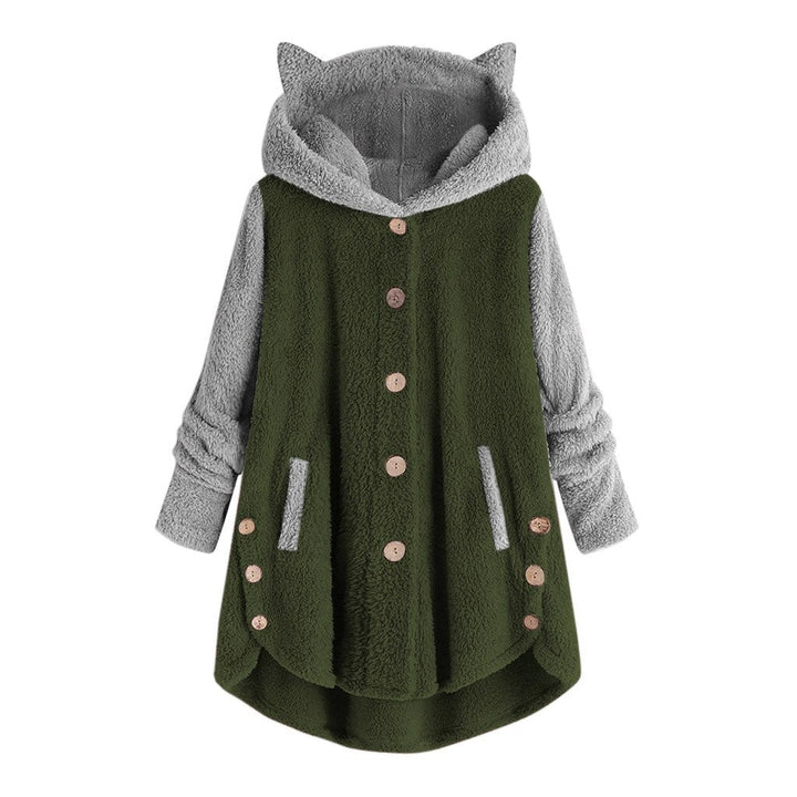 Women's fleece sweatshirt with cat ears and contrasting sleeves