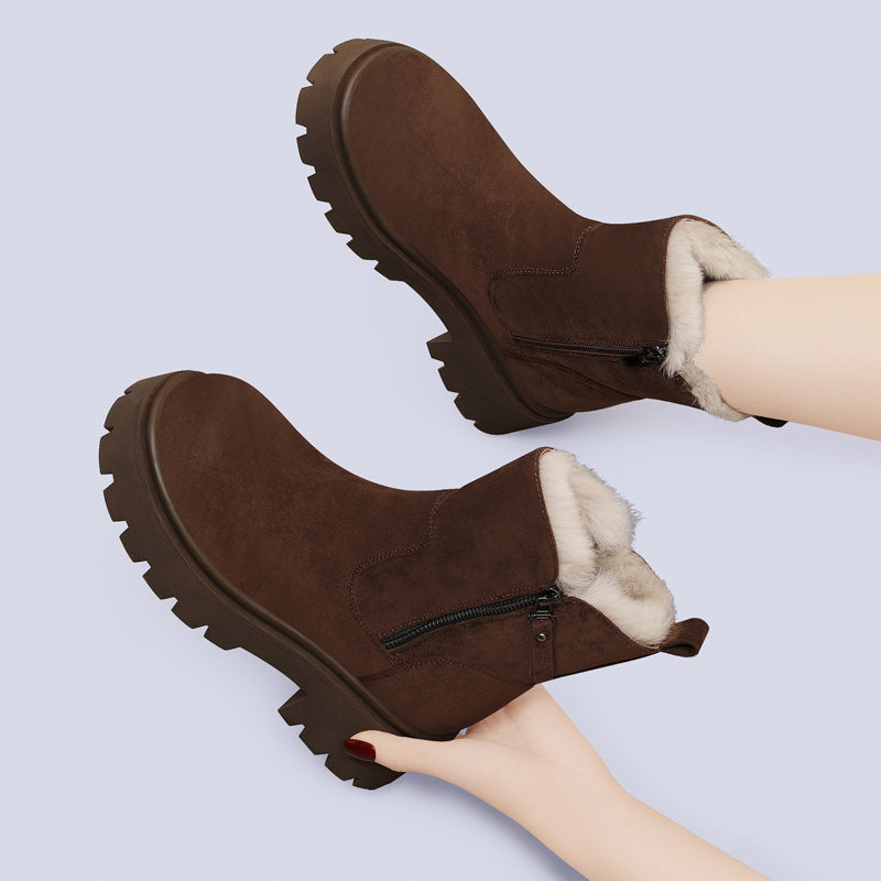 Women’s Ankle Boots – Faux Fur Lined – Chunky Sole – Side Zip – Cold Weather Grip