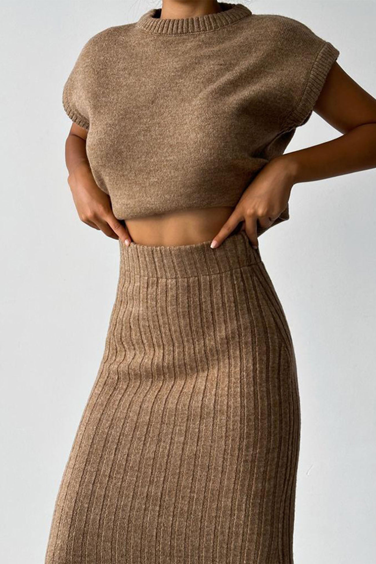 Gochee - mock neck sleeveless knitted two-piece dress set