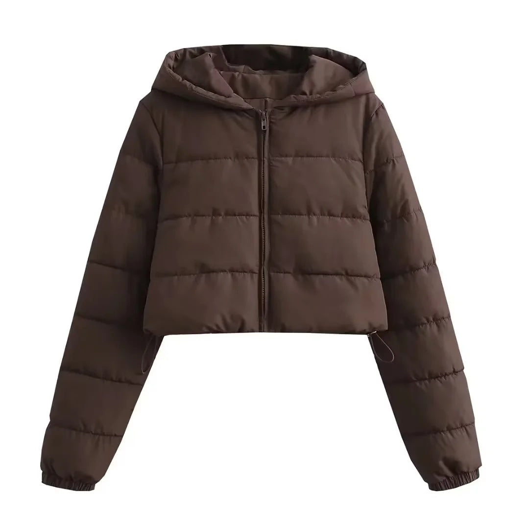Women's hooded cropped slim winter jacket