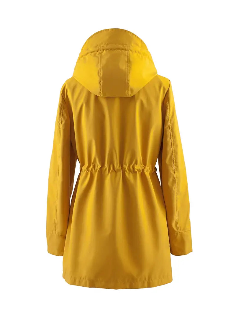 Women's casual windproof plaid hooded trench coat