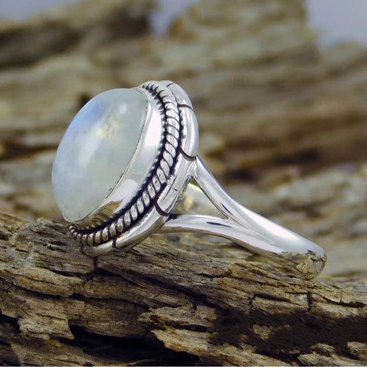 Braided Detail Sterling Silver Ring with Gemstone