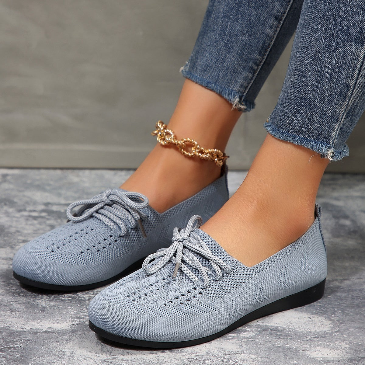 Women's Lace-Up Shoes - Breathable Knit Upper - Lightweight Casual Wear