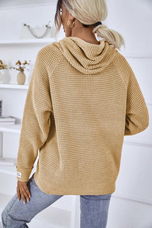 Women’s Knitted Hoodie - Relaxed Fit - Ribbed Cuffs & Hem - Drawstring Hood Casual Style