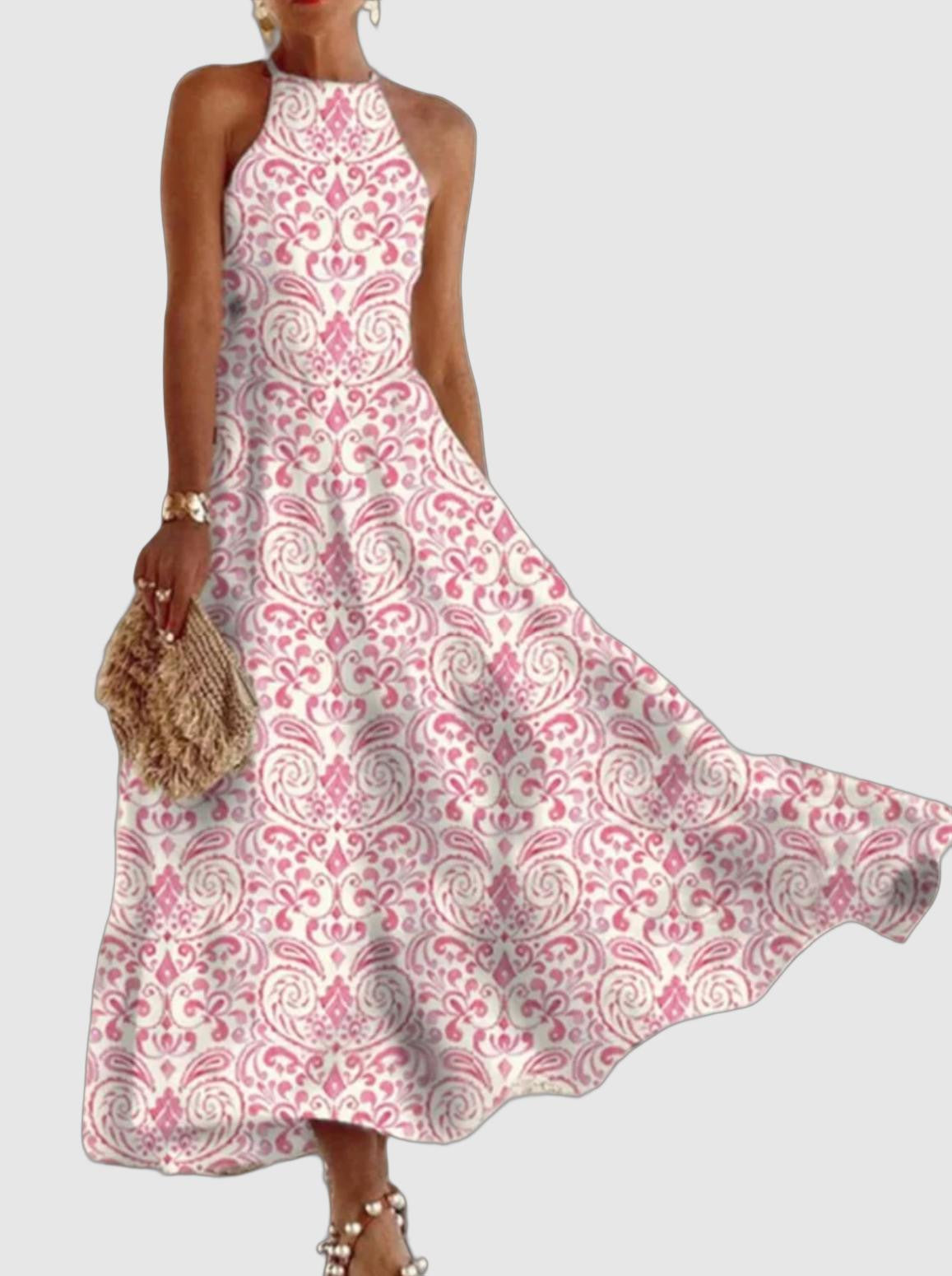 Women’s Maxi Dress – Halter Neck – A-line Fit – Breathable Blend – Printed Design