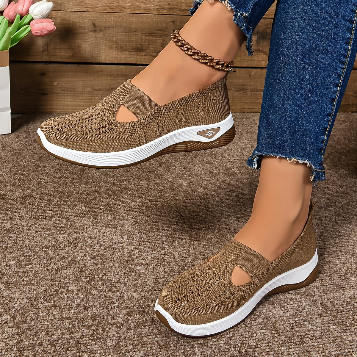 Women's Slip-On Sneakers - Breathable Knit Upper - Cushioned Sole for All-Day Comfort