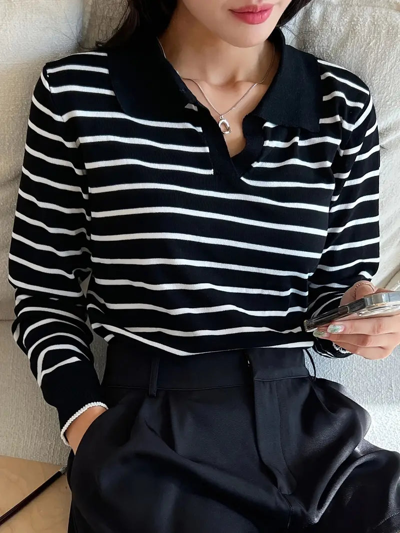 Loose Striped Lapel Sweater